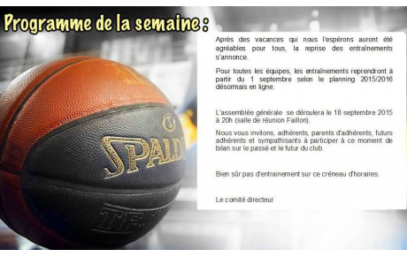 Assemblée Générale + Reprise des entrainements