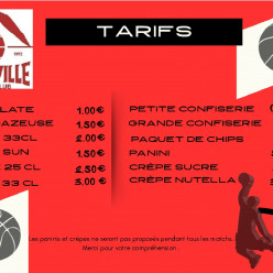 Tarifs de la buvette